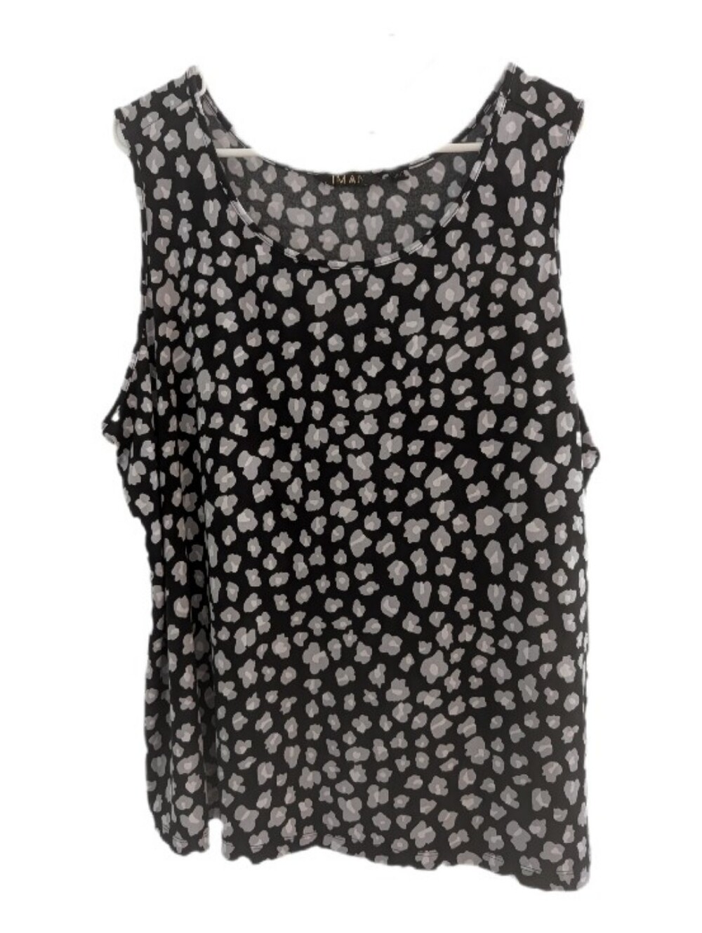 IMAN Black & White Animal Spot Sleeveless Tank 2X